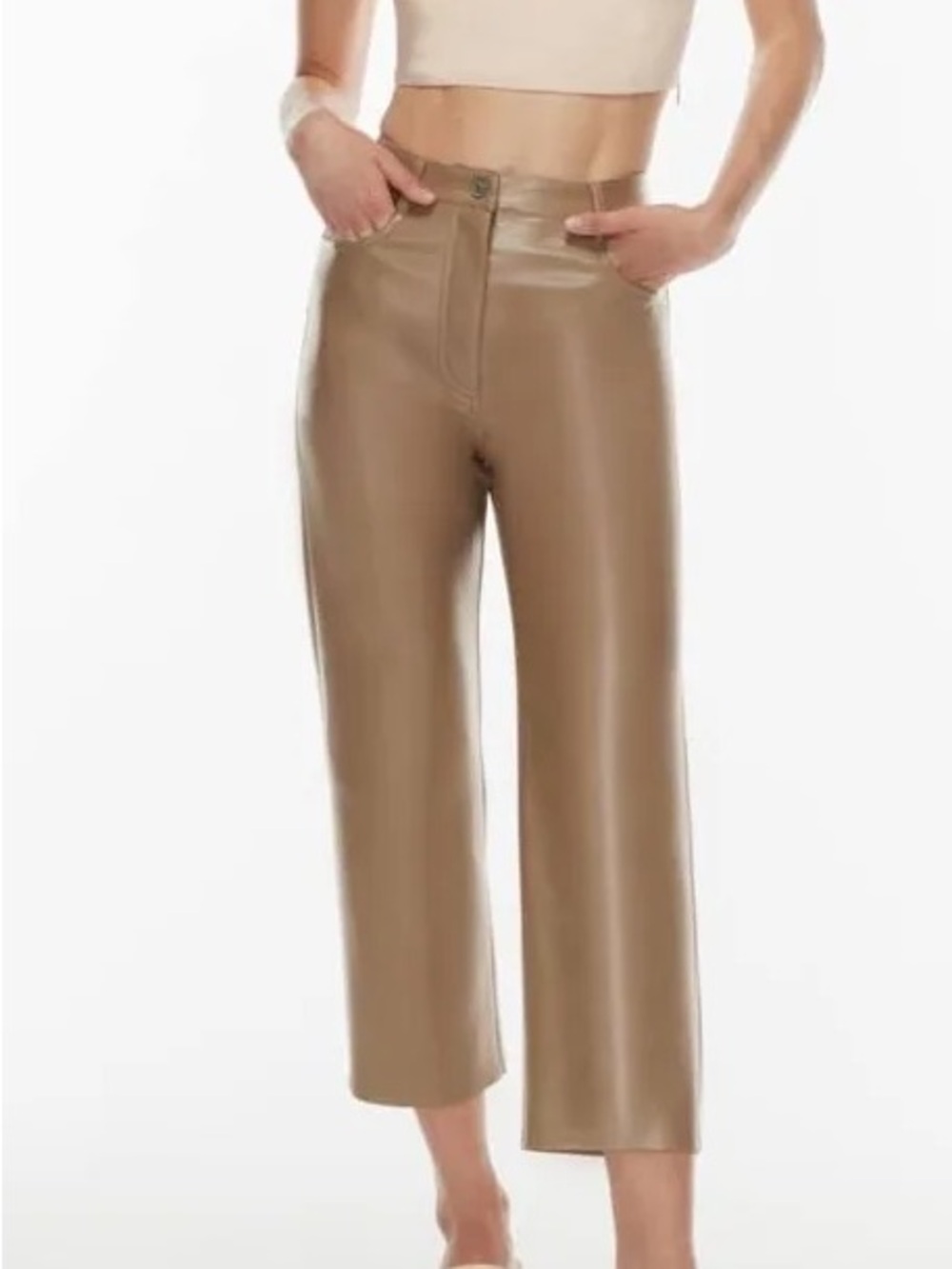 Aritzia Wilfred Melina Cropped Wide-Leg Faux Leather Pants - Tan